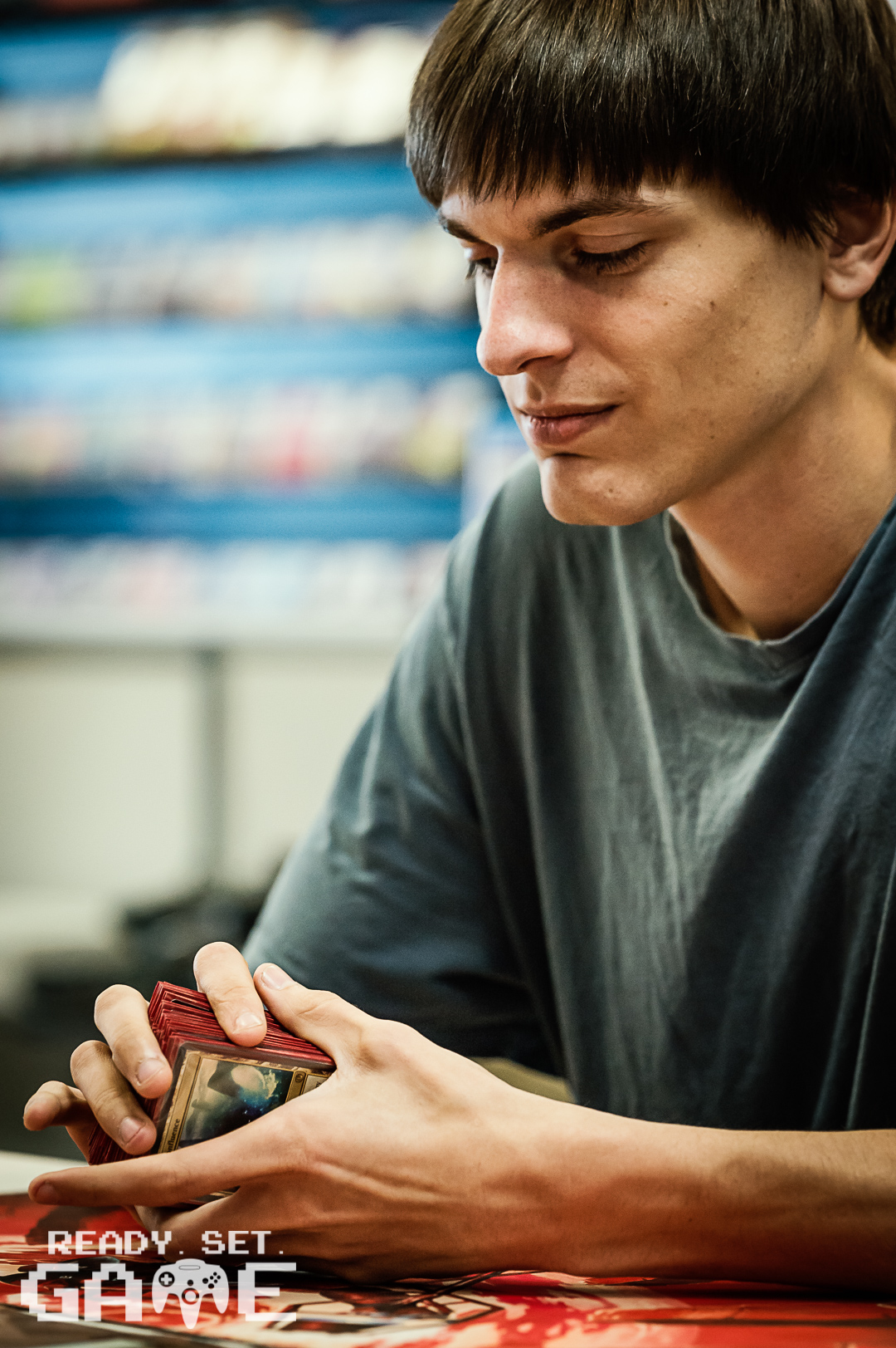 Ready set game of magic the gathering tournament player shot.